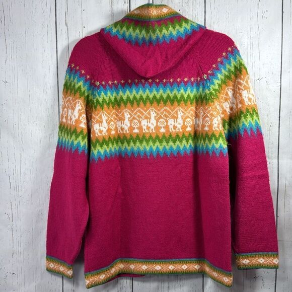 Alpaca Fina 100% Alpaca Handmade Peru Hooded Zip Sweater Cardigan Cozy Winter - Picture 12 of 15